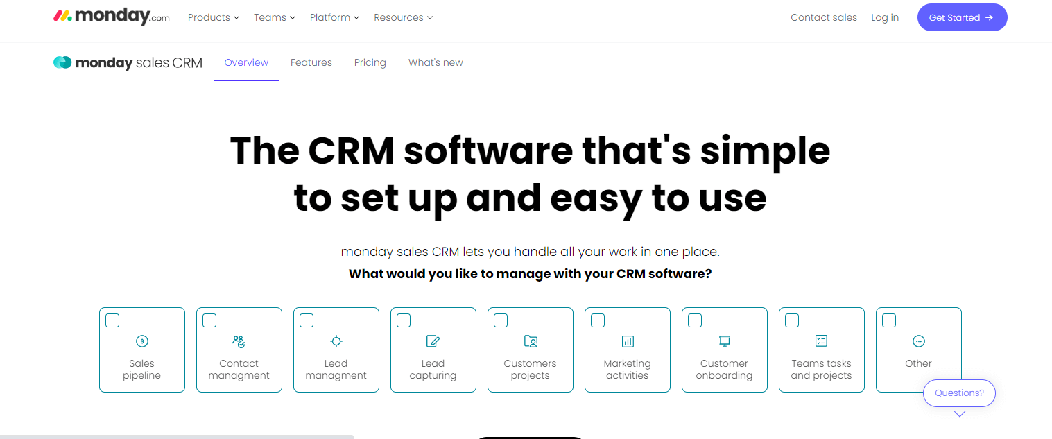 Monday CRM homepage